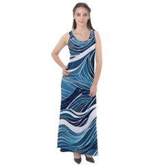 Abstract Blue Ocean Wave Sleeveless Velour Maxi Dress by Jack14