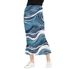 Abstract Blue Ocean Wave Maxi Fishtail Chiffon Skirt by Jack14