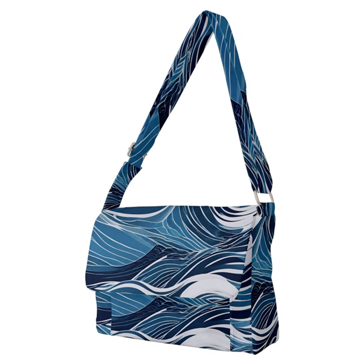 Abstract Blue Ocean Wave Full Print Messenger Bag (M)