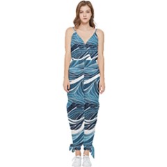 Abstract Blue Ocean Wave Sleeveless Tie Ankle Chiffon Jumpsuit by Jack14