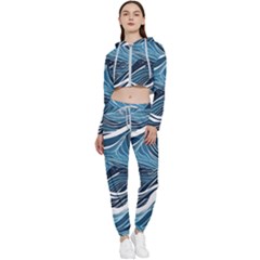 Abstract Blue Ocean Wave Cropped Zip Up Lounge Set by Jack14