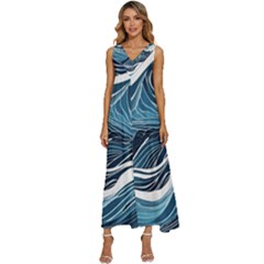 Abstract Blue Ocean Wave V-neck Sleeveless Loose Fit Overalls by Jack14