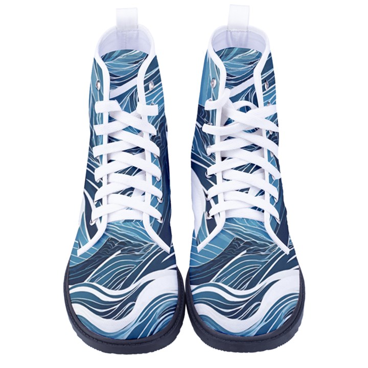 Abstract Blue Ocean Wave Men s High-Top Canvas Sneakers