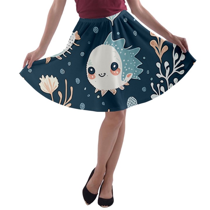 Fish pattern A-line Skater Skirt