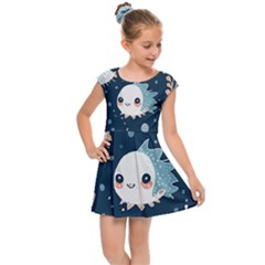 Fish Pattern Kids  Cap Sleeve Dress by Valentinaart