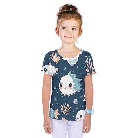 Fish Pattern Kids  One Piece T-shirt by Valentinaart