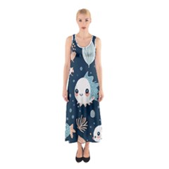 Fish Pattern Sleeveless Maxi Dress by Valentinaart