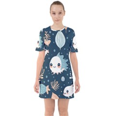 Fish Pattern Sixties Short Sleeve Mini Dress by Valentinaart