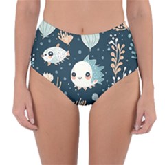 Fish Pattern Reversible High-waist Bikini Bottoms