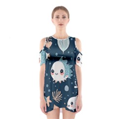 Fish Pattern Shoulder Cutout One Piece Dress by Valentinaart