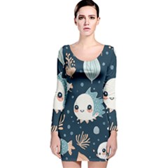 Fish Pattern Long Sleeve Velvet Bodycon Dress by Valentinaart