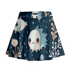 Fish Pattern Mini Flare Skirt