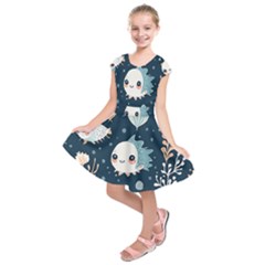 Fish Pattern Kids  Short Sleeve Dress by Valentinaart