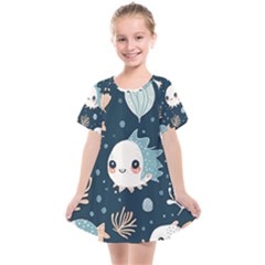 Fish Pattern Kids  Smock Dress by Valentinaart