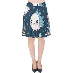 Fish Pattern Velvet High Waist Skirt by Valentinaart