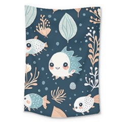 Fish Pattern Large Tapestry by Valentinaart