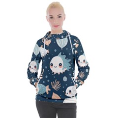 Fish Pattern Women s Hooded Pullover by Valentinaart