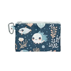 Fish Pattern Canvas Cosmetic Bag (small) by Valentinaart