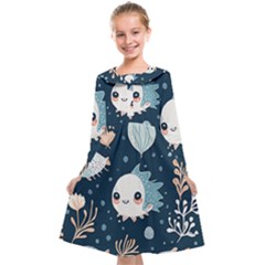 Fish Pattern Kids  Midi Sailor Dress by Valentinaart