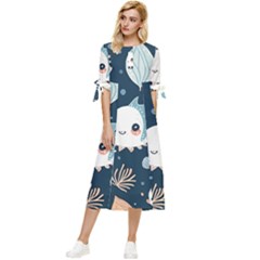 Fish Pattern Bow Sleeve Chiffon Midi Dress by Valentinaart