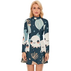 Fish Pattern Long Sleeve Velour Longline Dress by Valentinaart