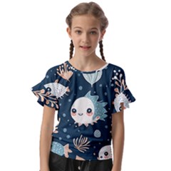 Fish Pattern Kids  Cut Out Flutter Sleeves by Valentinaart