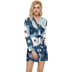 Fish Pattern Long Sleeve Satin Robe by Valentinaart