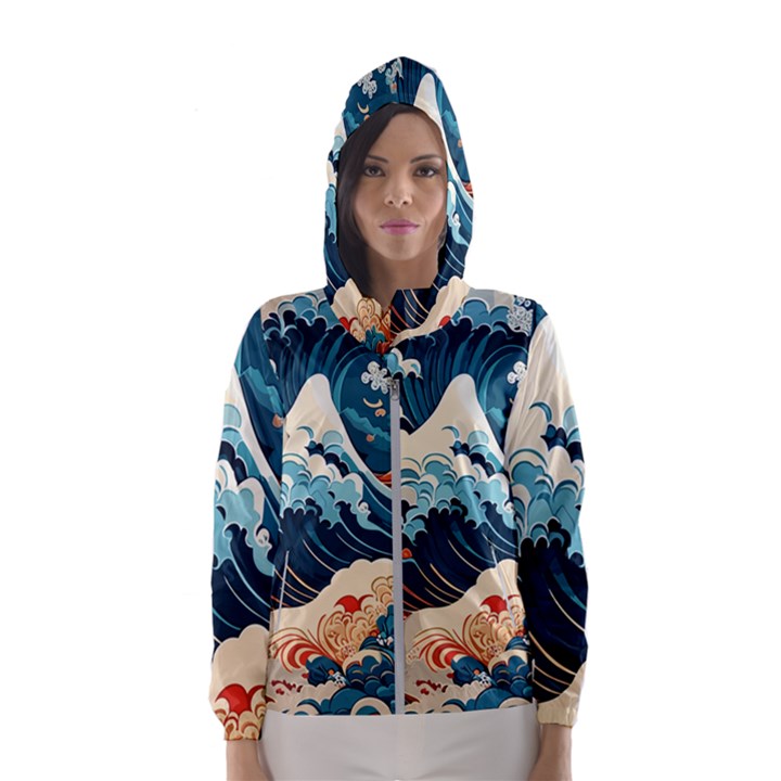 Wave pattern Women s Hooded Windbreaker