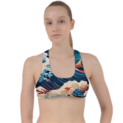 Wave Pattern Criss Cross Racerback Sports Bra by Valentinaart