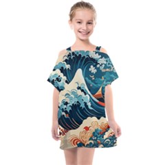 Wave Pattern Kids  One Piece Chiffon Dress by Valentinaart