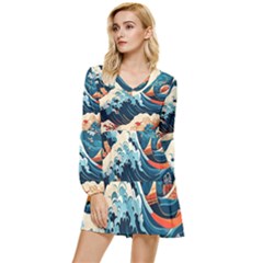 Wave Pattern Tiered Long Sleeve Mini Dress by Valentinaart