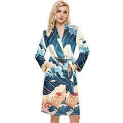 Wave Pattern Long Sleeve Velvet Robe by Valentinaart