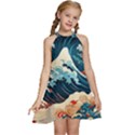 Wave pattern Kids  Halter Collar Waist Tie Chiffon Dress View1