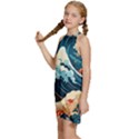 Wave pattern Kids  Halter Collar Waist Tie Chiffon Dress View2