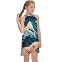 Wave pattern Kids  Halter Collar Waist Tie Chiffon Dress View3