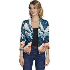 Wave Pattern Women s Casual 3/4 Sleeve Spring Jacket by Valentinaart