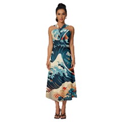 Wave Pattern Sleeveless Cross Front Cocktail Midi Chiffon Dress by Valentinaart