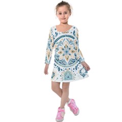 Boho Pattern Kids  Long Sleeve Velvet Dress by Valentinaart