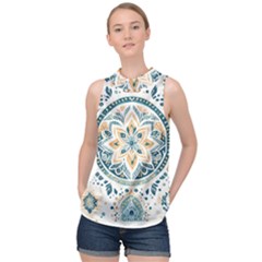 Boho Pattern High Neck Satin Top by Valentinaart