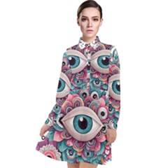 Eyes Pattern Long Sleeve Chiffon Shirt Dress by Valentinaart