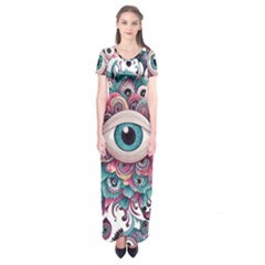 Eyes Pattern Short Sleeve Maxi Dress by Valentinaart