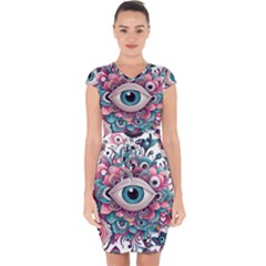 Eyes Pattern Capsleeve Drawstring Dress  by Valentinaart