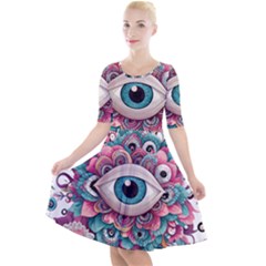 Eyes Pattern Quarter Sleeve A-line Dress by Valentinaart