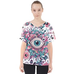 Eyes Pattern V-neck Dolman Drape Top by Valentinaart