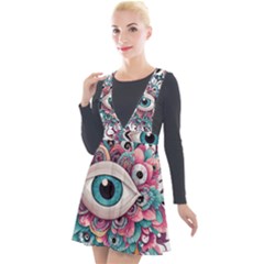 Eyes Pattern Plunge Pinafore Velour Dress by Valentinaart