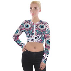 Eyes Pattern Long Sleeve Cropped Velvet Jacket by Valentinaart