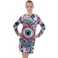 Eyes Pattern Long Sleeve Hoodie Dress by Valentinaart