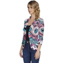 Eyes pattern Women s One-Button 3/4 Sleeve Short Jacket View2