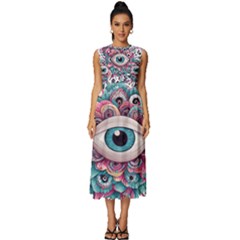 Eyes Pattern Sleeveless Round Neck Midi Dress by Valentinaart