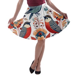 Birds A-line Skater Skirt by Valentinaart